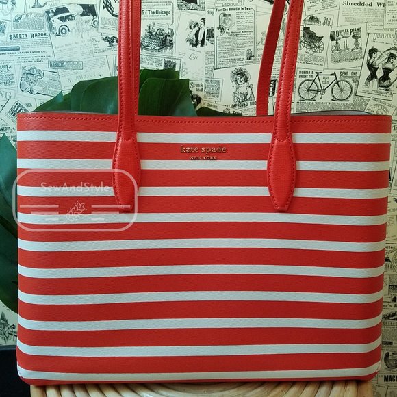 TAMARILLO ALL DAY SAILING STRIPE LARGE TOTE KATE SPADE BRAND NEW OPEN TOTE - Picture 1 of 10